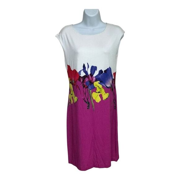 CYNTHIA ROWLEY TANK DRESS BRIGHT MULTI-COLORS FLORAL BORDER RAYON BLEND SMALL - Picture 1 of 7